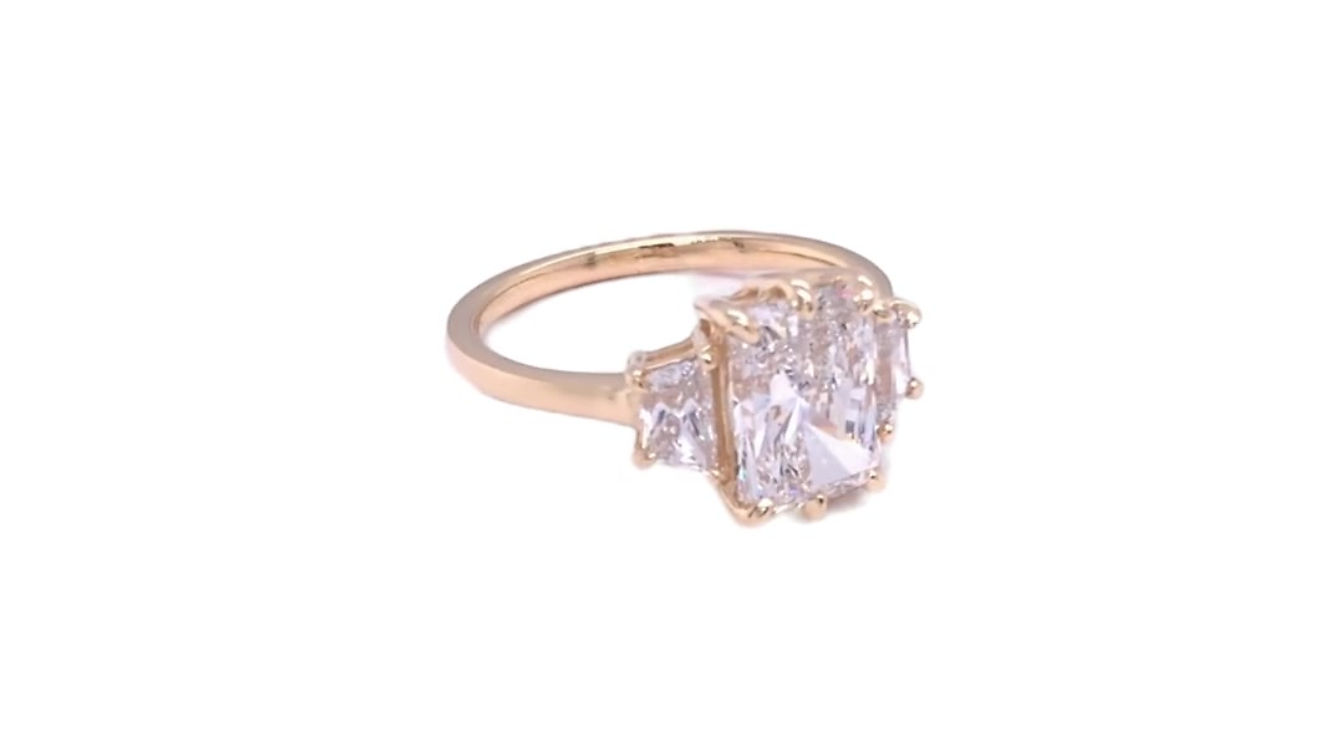 Custom Designed 14k Yellow Gold Three Lab Grown Diamond Engagement Ring